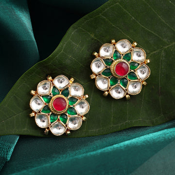 Madhuri Polki Kundan Cluster Stud Earrings – Simar Collection | Ruby Raang