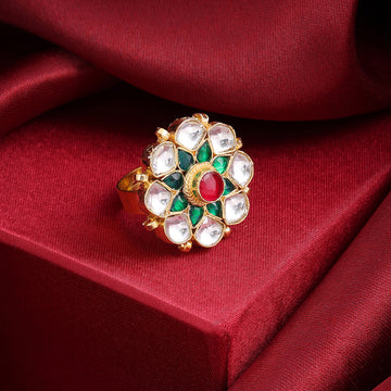 Gulzaar Meenakari Kundan Floral Ring – Simar Collection | Ruby Raang