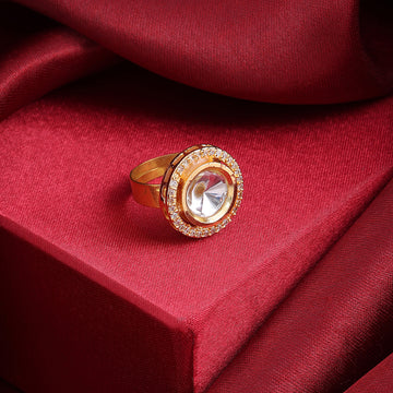 Polki Chaand CZ Halo Statement Ring – Simar Collection | Ruby Raang