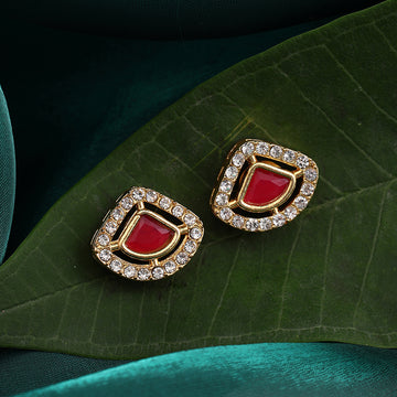 Laal Shield CZ Halo Stud Earrings – Simar Collection | Ruby Raang
