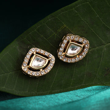Polki Paan Meenakari Shield Stud Earrings – Simar Collection | Ruby Raang