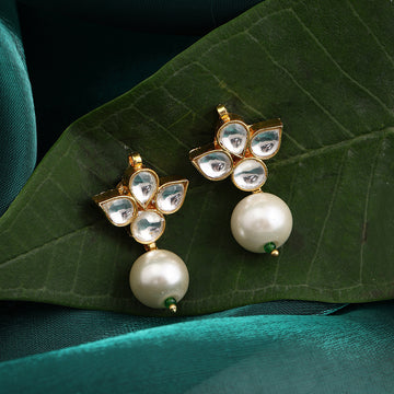 Chandra Kundan Pearl Drop Stud Earrings – Simar Collection | Ruby Raang
