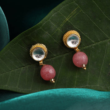 Gulaabi Boond Kundan Stud Pink Drop Earrings – Simar Collection | Ruby Raang