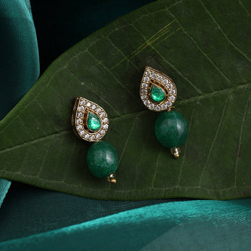 Panna Mahal Emerald Green Teardrop Drop Earrings – Simar Collection | Ruby Raang