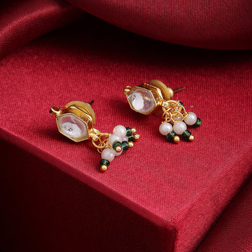 Panna Emerald Green Stone Kundan Drop Earrings – Simar Collection | Ruby Raang