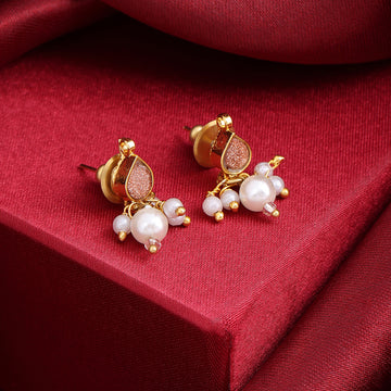 Gulabi Pink Stone & Pearl Drop Earrings – Simar Collection | Ruby Raang