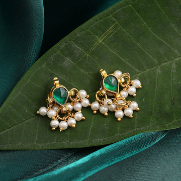 Hara Buti Green Stone Pearl Drop Earrings – Simar Collection | Ruby Raang