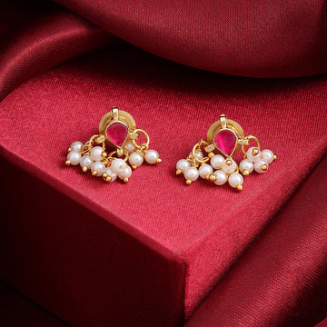 Gulal Ruby Red Pearl Cluster Drop Earrings – Simar Collection | Ruby Raang