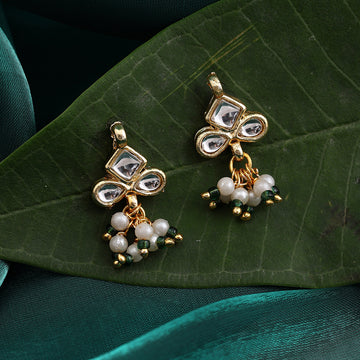 Neel Patta Kundan Green Stone Drop Earrings – Simar Collection | Ruby Raang