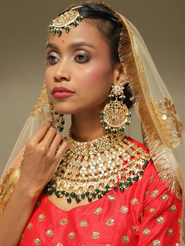 Kundan Maharani Choker with Earrings & Maang Tikka