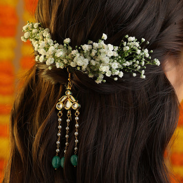 Zamrud Mini Kalgi Polki Pendant Green Bead Hair Pin