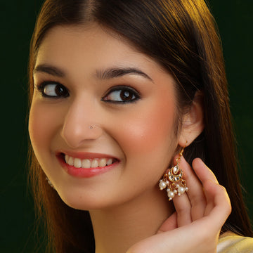 Gota Pearl Kundan Cluster Drop Earrings