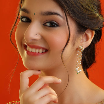 Motimala Pearl Cascade Drop Earrings with Kundan Top