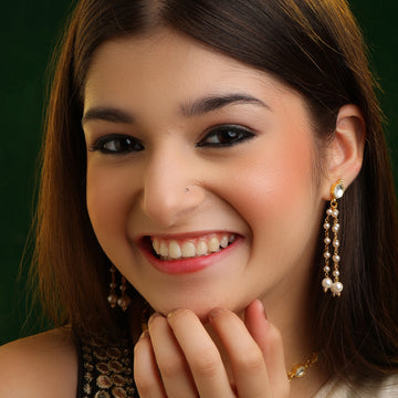 Latak Long Pearl Chain Drop Earrings