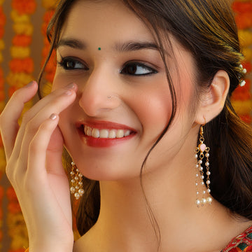 Gulabi Bail Blush Pearl Chain Drop Earrings