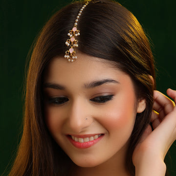 Gulabo Tikka Pink Enamel Flower Maang Tikka