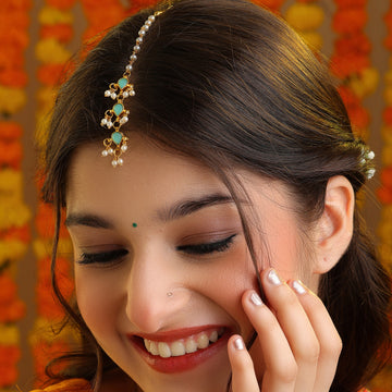 Firoza Teen Boond Triple Drop Turquoise Maang Tikka