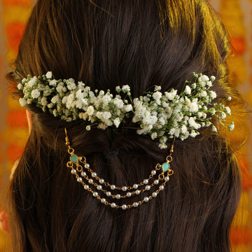 Firoza Passa Turquoise Triple Pearl Chain Hair Drape