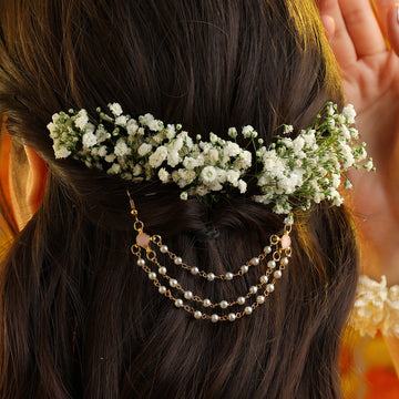 Gulaabi Passa Rose Pink Stone Pearl Chain Hair Drape