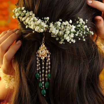Zamrud Kalgi Polki Teardrop Green Bead Hair Tassel