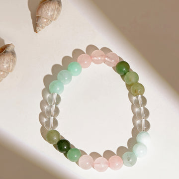 Green Aventurine, Clear Quartz, Amethyst Multicoloed Pastel Shade Crystal Bracelet