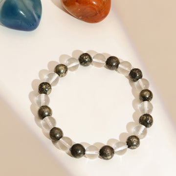 Clear Quartz & Pyrite Black and White Beads Bracelet