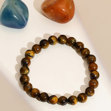 Tiger Eye Brown and Black Round crystal Beads Elastic Bracelet