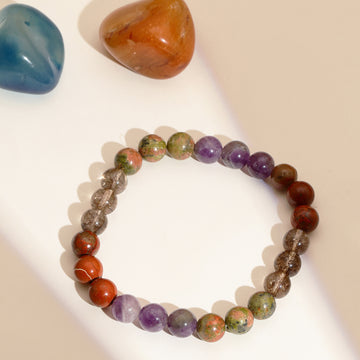 Red Carnelian, Lapis Lazuli, Amethyst and Green Aventurine Multicolored Crystal Beads bracelet