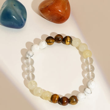 Clear Quartz and Tiger Eye Multicolored Crystal Beads Bracelet