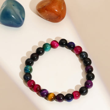 Red Carnelian, Lapis Lazuli, Amethyst and Green Avanturine Multicoloured Black Toned crystal bracelet