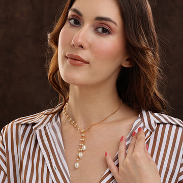 Beaded Pearl Drop One-Sided Layered Necklace by Ruby Raang