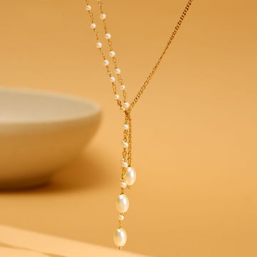 Beaded Pearl Drop One-Sided Layered Necklace by Ruby Raang