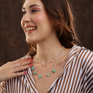 Beaded Green and Pink Motif Necklace by Ruby Raang
