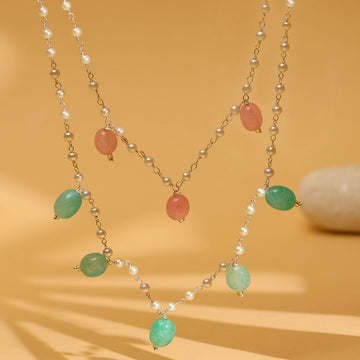 Beaded Green and Pink Motif Necklace by Ruby Raang