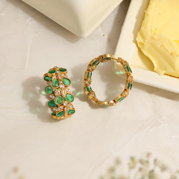 Ruby Raang Women's Natural Green Stone with Moissanite Diamond Earrings