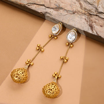 Ruby Raang Glass Kundan Antique finish Long Earrings