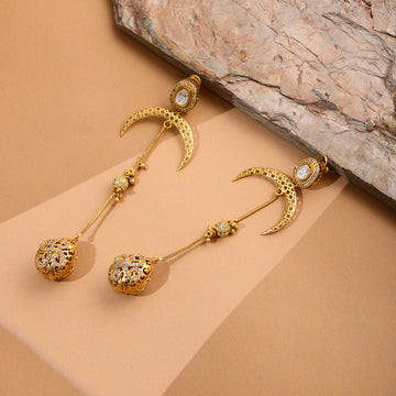 Ruby Raang Glass Kundan Gold plated Long Earrings