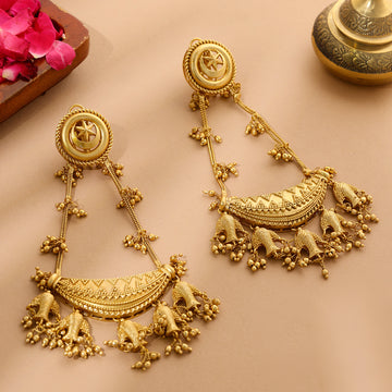 Ruby Raang Kundan Antique Finish Chandelier Earrings