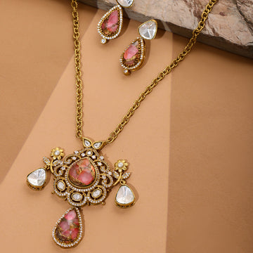 Ruby Raang Natural Stones Earrings and Necklace set