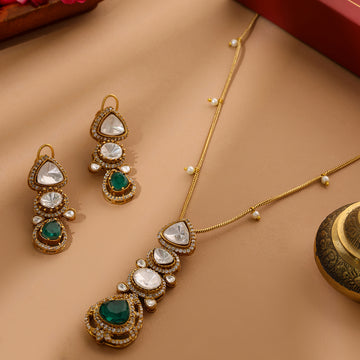 Ruby Raang Natural Stones Antique finish Earrings and Necklace set