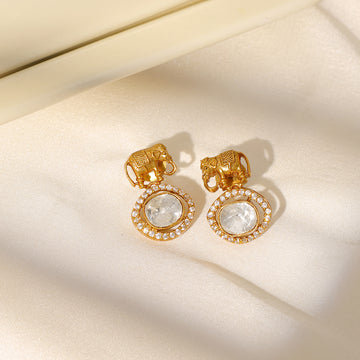 Ruby Raang  Elephant Studs with Kundan Drops