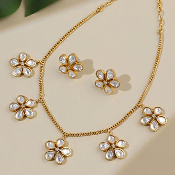 Ruby Raang Kundan Antique Finish Floral Earrings and Necklace set
