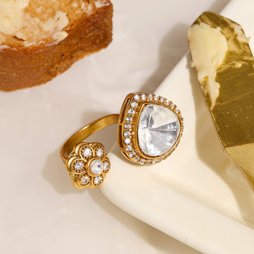 Ruby Raang Kundan Gold Plated Hexagon and Pear Ring