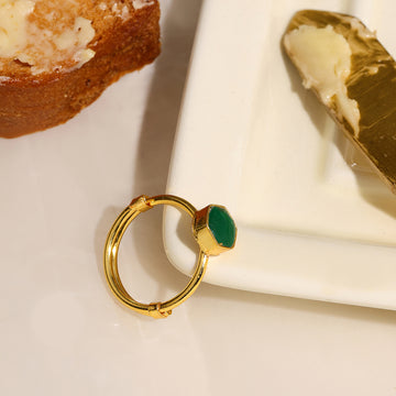 Ruby Raang Natural Stone Green Hexagon Ring