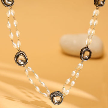 Rhodium Plated Kundan Necklace by Ruby Raang
