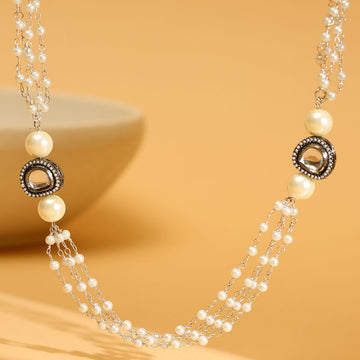 White Rhodium Plated Kundan Neckalce by Ruby Raang