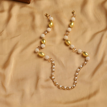 Pearl and Golden Colored Stonework Mask Chain