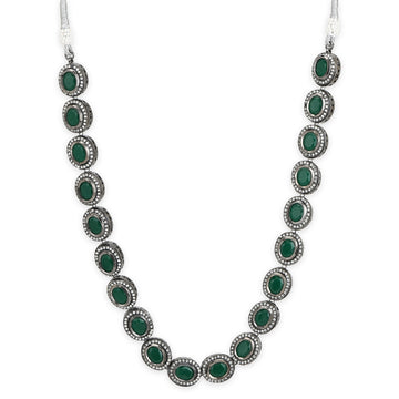 Green Silver Tone Kundan Necklace