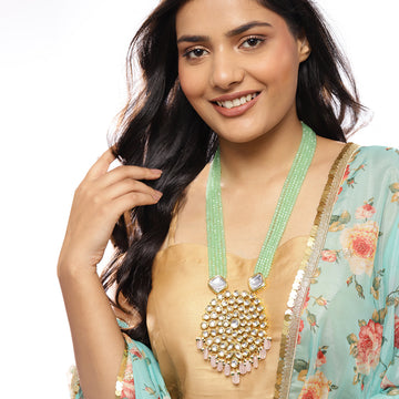 Long Green Layered Kundan Necklace