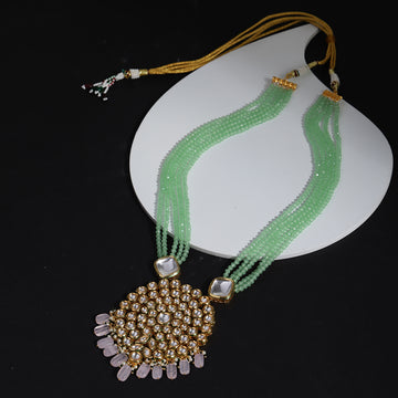 Long Green Layered Kundan Necklace